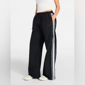 No Boundaries NEW Wide Leg Track Pants Plus XXL 20 Black White Lace Trim Stripe